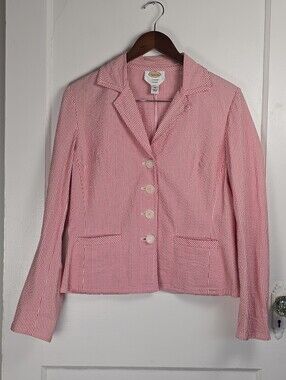 Talbots Red Seersucker Preppy Jacket Blazer 10